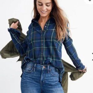 Madewell blue plaid multi colored button up flannel top XS ex-boyfriend …